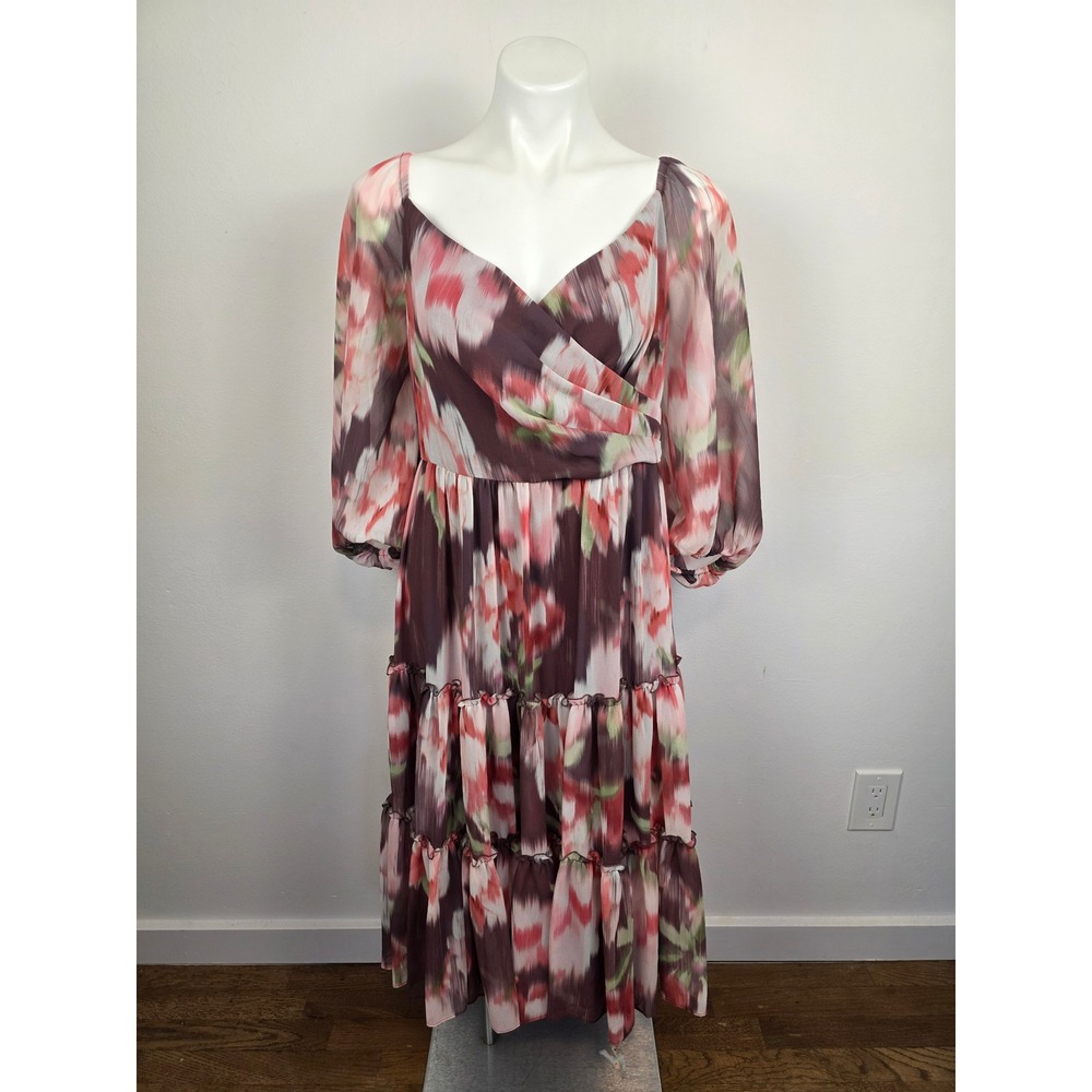 Sachin & Babi‎ Floral Ikat Tiered Midi Dress Plum Pink Size 14 S221D06-540